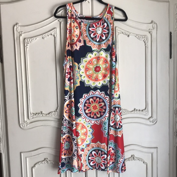 $7 flash sale (24 hr) Plus size Spanish vibrant geo print tank-top dress 4X - Picture 2 of 3
